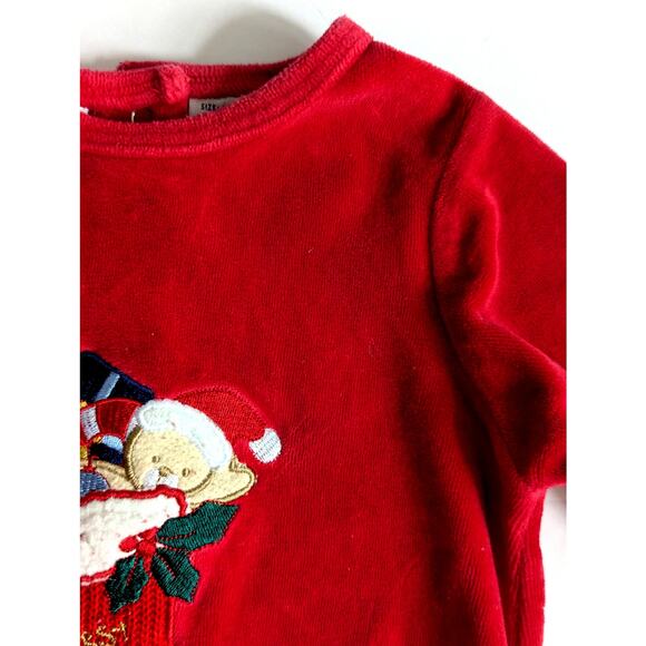 🎄 Vintage 1990s Baby Christmas Footie Pajamas "My First X-Mas” Red Velour 3-6 M - Picture 6 of 12